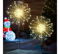 yowin Solar Firework Lights 2 Pack 120 LED Solar Christmas Garden Lights, 8 Modes Xmas Firefly Light Outdoor Waterproof Copper Wire Starburst Stake Light for Patio Lawn Party Decorations - Warm White