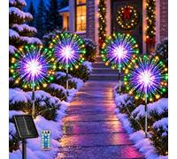 yowin Solar Garden Lights 4 Pack 120 LED Firework Lights with Remote | Christmas Garden Decorations, Outdoor Waterproof Pathway Lighting, 8 Modes Stake Light for Xmas Path Grave Patio - Multicolor