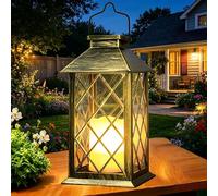 Yowin Solar Lanterns for Outside, 35cm Large Hanging Lantern Outdoor Garden with Flickering Candle, Tempered Glass, Garden Gifts Waterproof Table Lamp for Balcony Patio Vintage Decorations - Bronze