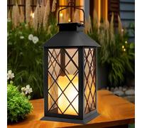 Yowin Solar Lanterns for Outside, Large Garden Lanterns with Flickering Candle, Hanging Garden Gifts, Outdoor Waterproof Solar Ornaments for Balcony Patio Vintage Wall Decorations - Black