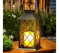 Yowin Solar Lanterns for Outside, Large Hanging Solar Lantern Outdoor Garden with Flickering Candle, Waterproof Garden Gifts Auto On/Off Table Lamp for Balcony Wall Patio Vintage Decorations - Bronze