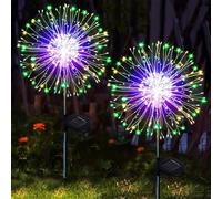 yowin Solar Lights Outdoor Garden 2 Pack 120 LED Firework Solar Stake Light | 8 Modes Starburst Light Waterproof Garden Ornaments with Copper Wire for Pathway Balcony Patio Decorations - Multicolor