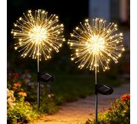 yowin Solar Lights Outdoor Garden 2 Pack 120 LED Firework Solar Stake Lights, 8 Modes Starburst Light Waterproof Garden Ornaments with Copper Wire for Pathway Balcony Patio Decorations - Warm White