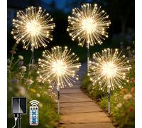 yowin Solar Lights Outdoor Garden 4 x 120 LED Firework Solar Stake Lights | Remote, 2 Charging Methods, Starburst Light Waterproof Garden Ornaments with Copper Wire for Pathway Balcony Decorations