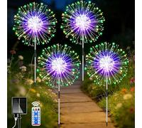 yowin Firework Solar Lights Outdoor Garden 4 x 120 LED Solar Garden Lights with Remote, 8 Modes Starburst Light Waterproof Dandelion Stake Light for Pathway Patio Yard Decorations - Multicolor
