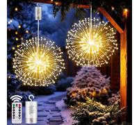 yowin Hanging Christmas Firework Lights 2 Pack 198 LED Starburst Lights Battery Operated with Remote, 8 Modes Waterproof Hanging Christmas Window Light for Door Xmas Tree Outdoor Indoor Decorations