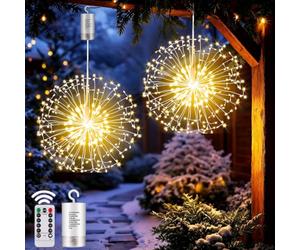 yowin Starburst Lights 2 Pack 198 LED Firework Lights Battery Operated | Outdoor Hanging Christmas Lights with Remote, Waterproof Starburst Fairy Light for Porch, Xmas Tree, Window Decorations
