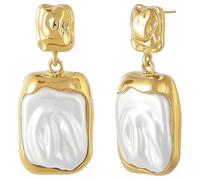 Yowivon Baroque Pearl Earrings for Women, Hypoallergenic Gold Dangle Earrings with Big Square Pearls, Statement Earring Pearl Drop Earrings Trendy Jewelry Christmas Birthday Bridal Wedding Gifts