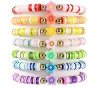 Yowivon Colorful Friendship Bracelets Cute Preppy Stuff Trendy Flower Stretch Stackable Clay Bead Beaded Bracelet Y2K Aesthetic Jewelry Birthday Bracelets Bulk