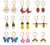 Yowivon Fun Dangle Earrings Set Unique Cute Gold Plated Earrings Preppy Jewelry Y2K Colorful Fruit Strawberry Butterfly Bee Rainbow Star Flower Bulk Earrings for Women Gifts