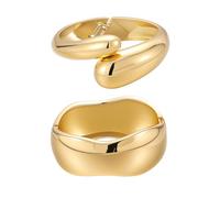 Yowivon Gold Bangles for Women, 2PCS Teardrop Chunky Gold Bracelet Set, Hinged Irregular Bangle Bracelets Stack for Women, Non Tarnish Thick Cuff, Trendy Jewelry Gifts for Christmas Valentine Birthday