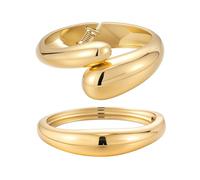 Yowivon Gold Bangles for Women, 2PCS Teardrop Chunky Gold Bracelet Set, Hinged Thin Wave Bangle Bracelets Stack for Women, Non Tarnish Wrist Cuff, Trendy Jewelry Gifts for Christmas Valentine Birthday