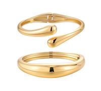 Yowivon Gold Bangles for Women, 2PCS Thin Teardrop and Wave Gold Bracelet Set, Hinged Bangle Bracelets Stack for Women, Non Tarnish Wrist Cuff, Trendy Jewelry Gifts for Christmas Valentine Birthday