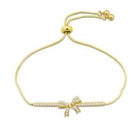 Yowivon Gold Bow Bracelets for Women, Dainty Cubic Zirconia Tennis Bracelet, Bolo Adjustable Bracelet Tarnish Free Gold Plated Jewelry Gift for Women Mother Lover