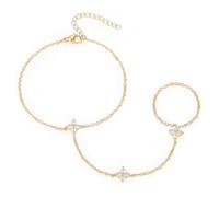Yowivon Gold Ring Hand Chain Bracelet for Women, 14K Real Gold Plated Dainty Stackable Link Chain Bracelets, Adjustable Hypoallergenic Trendy Jewelry Gift, One Size, Stainless Steel, no gemstone