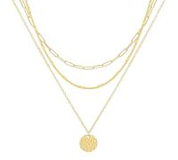 Yowivon Layered Gold Necklaces for Women, 14K Gold Plated Stack Circle Pendant Long Chain with Paperclip Stackable Necklace Set, Adjustable Hypoallergenic Trendy Jewelry Gift for Girls