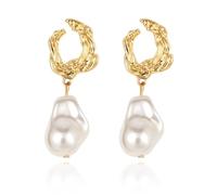 Yowivon Pearl Drop Earrings Baroque 14K Gold Plated Dangle Statement Earring Irregular Pearl Earrings Hypoallergenic Fashion Jewelry Wedding Bridal Gift for Women