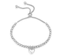Yowivon Silver Heart Bracelet, Dainty Adjustable Slider Beaded Bracelets, Trendy Heart Charm Bracelet, Stainless Steel Tarnish Free Fashion Jewelry Gifts for Women