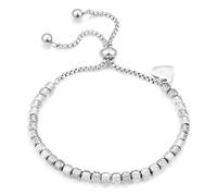 Yowivon Silver Heart Bracelet, Dainty Adjustable Slider Cylindrical Beaded Bracelets, Trendy Heart Charm Bracelet, Stainless Steel Tarnish Free Fashion Jewelry Gifts for Women