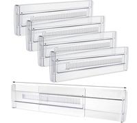 Yowlens 4 Pack Adjustable Drawer Dividers, 11.3-20" Clear Expandable Drawer Organisers for Clothing, Kitchen Utensils and Office Storage