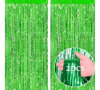 Yowlens Tinsel Curtain - 2pcs 3.2ft x 6.5ft Tinsel Curtains Pastel Foils Fringe Party Decoration Background Door Curtains Hanging Streamers for Birthday Child School Party (Green)
