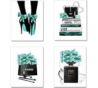 YOWOCAL Fashion Woman Wall Art Canvas Print Poster,8"x12" perfume Handbags High Heels With Flowers Drawing Decor for Living Room Bedroom Girls Dorm Make Up Room(Set of 4,Unframe)