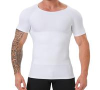 YOWODA Mens Body Shaper, Compression Shapewear Vest Slimming Undershirt Tank Top, Tummy Control Chest, Hide Gynecomastia, White, 3XL