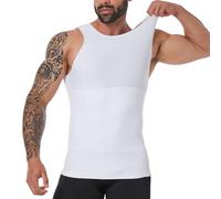 YOWODA Mens Body Shaper, Compression Shapewear Vest Slimming Undershirt Tank Top, Tummy Control Chest, Hide Gynecomastia, White, XXL