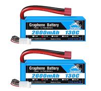 Yowoo 2 Pack 3S 11.1V 2600mAh 130C Graphene LiPo Battery T Plug | Fits E-Flite Valiant, ParkZone E4F Wildcat, Great Planes E-Cub, RC Cars, Boats, Trucks, Helis and Airplanes