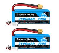 Yowoo 2 Pack 3S 11.1V 2600mAh 130C Graphene LiPo Battery XT60 | Fits E-Flite Valiant, ParkZone E4F Wildcat, Great Planes E-Cub, RC Cars, Boats, Trucks, Helis and Airplanes