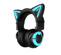 YOWU RGB Cat Ear Headphone Wireless 5.2 Foldable Gaming Headset with SoundMage Acoustic System, Built-in Mic & Customizable Lighting and Effect via APP, Designed for Gamer Girls (CE, Black)