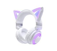 YOWU RGB Cat Ear Headphone Wireless 5.2 Foldable Gaming Headset with SoundMage Acoustic System, Built-in Mic & Customizable Lighting and Effect via APP, Designed for Gamer Girls (CE, White)