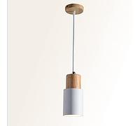 YOXANG Modern Simple Pendant Lighting Creative Metal Pendant Lamp Solid Wood Cylinder Shape Adjustable Hanging Lights Mini Decor Chandeliers for Dining Rooms E27 Lamp Holder D10 X H20.5 cm (White)
