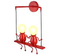 YOXANG Wall Lights for Living Room Modern Bedroom Creative Cartoon Little People Wall Sconces Lighting Metal Bedside Lamps Swing Adjustable Doll Children Gift LED Wall Lamp 2×E27 (Swing Double,Red)