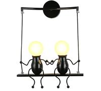 YOXANG Wall Lights for Living Room Modern Bedroom Creative Cartoon Little People Wall Sconces Lighting Metal Bedside Lamps Swing Adjustable Doll Children Gift LED Wall Lamp 2×E27 (Swing Double,Black)