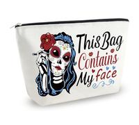 Yoxiumi Goth Gifts for Women Skeleton Halloween Gifts for Women Funny Spooky Skull Witchy Gift This Bag Contains My Face Makeup Bag Halloween Purse Witchy Bags Travel Zipper Pouch Accessories