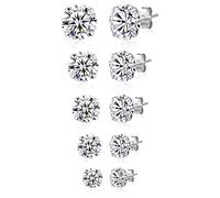 YOXUA 5 Pairs Cubic Zirconia Hypoallergenic Stud Earrings For Women Men Girls. Personalized Cartilage Fashion Earrings Are Available In Silver, Gold, Rose Gold Sizes Ranging From 3-8mm (Silver)