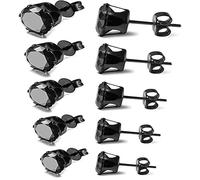 YOXUA 5 Pairs Silver Earrings Sets Stainless Steel Gifts Hypoallergenic Small Sleeper Cartilage with Clear 5A Cubic Zirconia Crystal Stud Earrings Gift for Women Girls 6 Pairs 3 4 5 6 8mm (Black)