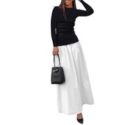 YOXUA Women's Long Sleeve Patchwork A-Line Long Maxi Dress Fall Winter Beach Maxi Dress, White, M