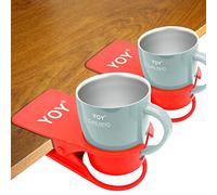 YOY 2 Pack Drink Cup Holder Clip - Table Desk Side Water Glass Beer Bottle Beverage Soda Coffee Mug Holder Cup Saucer Clip Design for Home Office, Red