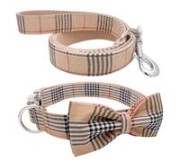 YOY Soft Comfortable Adjustable Pet Collar with Bowtie, Heavy Duty Dog Collar and Leash Set for Small Medium Large Dogs Cats, Puppy Grooming Doggy Accessories, Length 18" - 26"