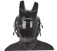 Yoyakie Cyber Mask with Horn Futuristic Mask for Men Pc Decorative Punk with Face Cyber Helmet for Cosplay Party Halloween Music Festival, Helmet