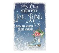 YoyaVex Vintage Mrs Claus North Pole Ice Skating Metal Sign 12x8 Inch Home Kitchen Coffee Art Wall Decor Bar Pub Garage Tin Poster