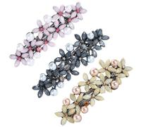 YOYEAH Elegant Hair Clips for Women Girls, Vintage Crystal Flowers Hair Accessories, Glittering Hair Clips for Women in Pink, Dark Blue and Grey - Set of 3