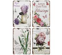 YOYI ART 4pcs Vintage Lavender Rose Hydrangea Decor Tin Sign - French Country Shabby Chic Signs for Room, Bathroom, Kitchen, Garden, Yard Wall Decor Art, Gifts for Women and Flower Lover, 8 x 12 inch
