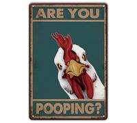 YOYI ART Are You Pooping Chicken Sign - Funny Bathroom Signs, Vintage Metal Toilet Signs, Humor Cute Tin Signs for Bathroom, Restroom and chicken Coop Wall Art Decor Cool Accessories, 8 x 12 inch
