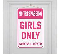 YOYI ART No Boys Allowed Sign for Girls - Pink Metal Tin Room Signs, Girls Only Signs for Bedroom, Preppy Room, Girls Cave Dorm Door and Wall Decor Accessories, Cool Stuff Gift for girls, 8 x 12 inch