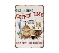 YOYI ART Rise and Shine Coffee Sign - Rustic Vintage Metal Tin Wall Decor for Kitchen, Bar, Station - Gift for Coffee Lovers, 8 x 12 Inch