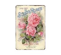 YOYI ART Vintage Pink Rose Wall Decor Tin Sign - French Country Victorian Cottage Shabby Chic Flower Signs for Room, Bathroom, Garden, Farmhouse Wall Decor Art Accessories, Gift for Women, 8 x 12 inch