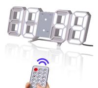 YOYIAG Led Digital Alarm Clock: 3D Digital Wall Clock 9.25'' with Remote Control, 3D Small Wall Clock Adjustable Brightness No Noise Dimmable Time Memory 12/24 Date Temperature (White Light)